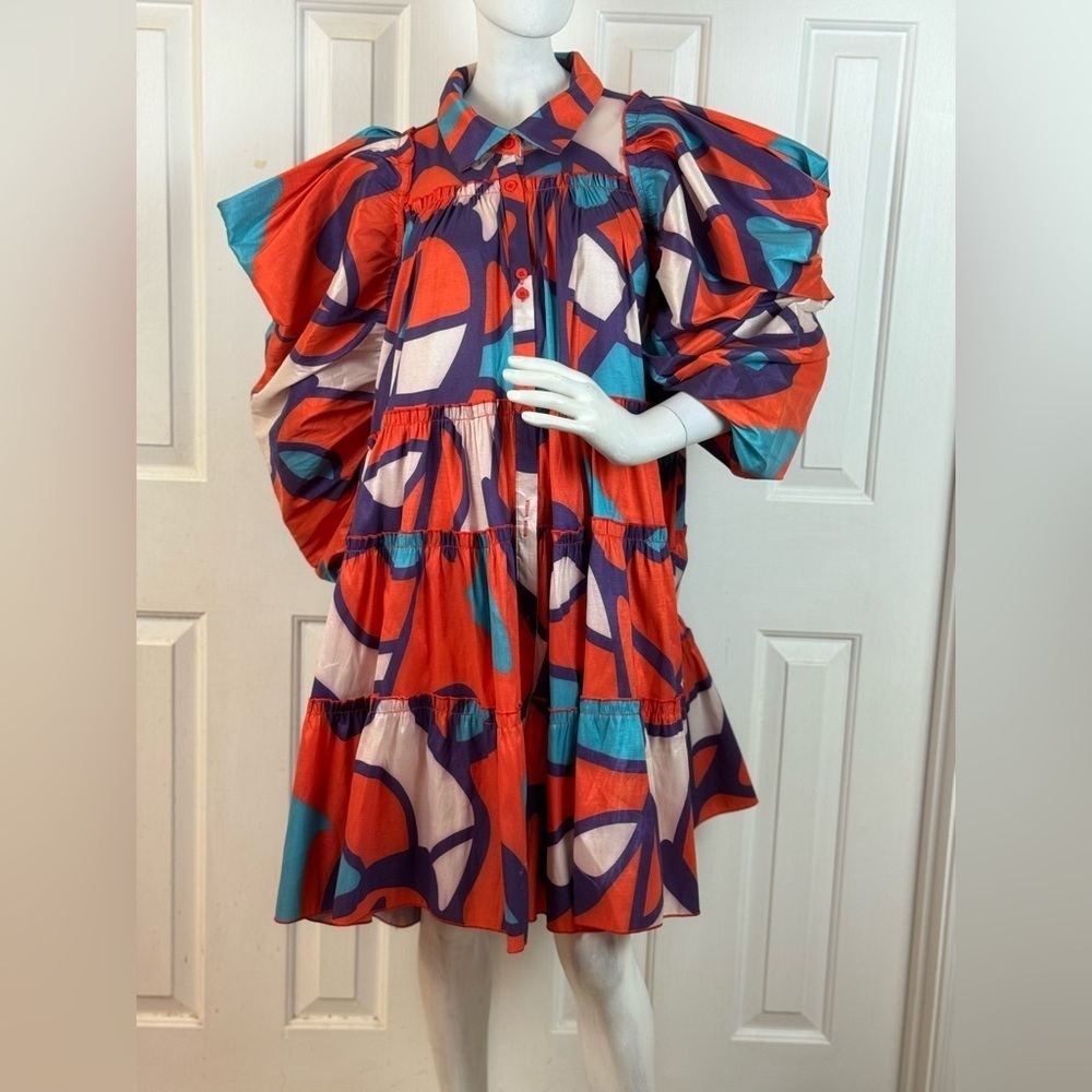 LOVE HICHLICHT Vibrant Multicolor Puff Sleeve Dress Size 3XL. C22